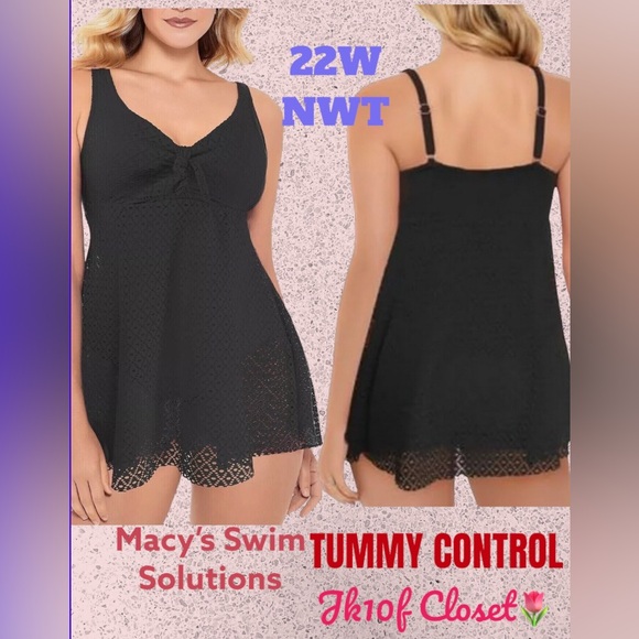 🌷NWT SWIM SOLUTIONS BY MACYS 22W BLACK CROCHET SWIM DRESS - Picture 11 of 12
